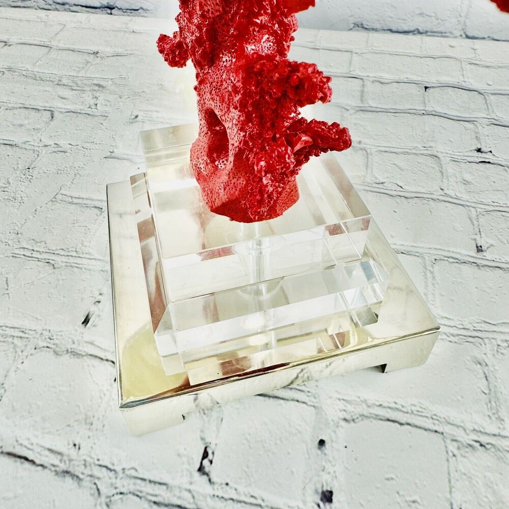 Broyhill Red Corral Lucite Reef Nautical Coastal Beach Table Lamp & Shade - Picture 9 of 16